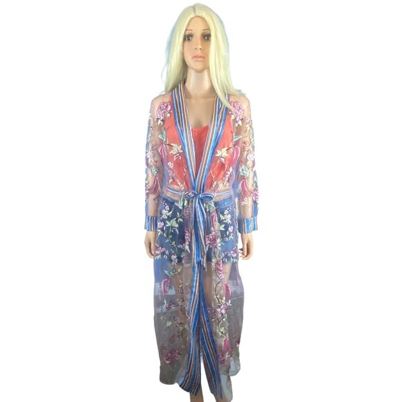 NWT Aratta Silent Journey Maxi Kimono Duster S Embroidered Humming Birds Flowers - Picture 6 of 17